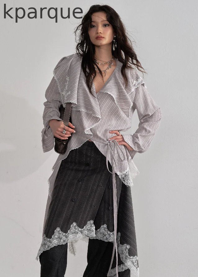 Stripe Flow Asymmetric Long Shirt